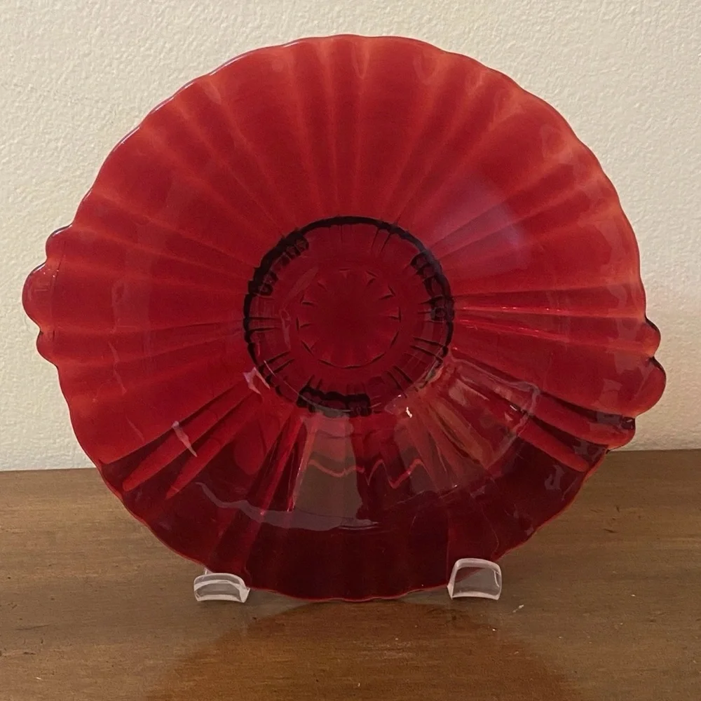 Vintage Anchor Hocking Old Cafe Royal Ruby Red Plate Candy Dish Bowl